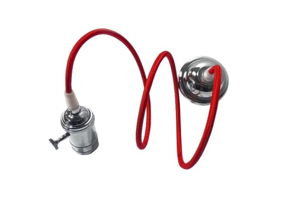 GLOBOSTAR® SUSPENS 115104 Vintage Κρεμαστό Φωτιστικό Οροφής με Ντουί 1 x E27 AC 220-240V IP20 - Ασημί & Κόκκινο - Μ6.7 x Π6.7 x Y94.3cm GLOBOSTAR® SUSPENS 115104 Vintage Κρεμαστό Φωτιστικό Οροφής με Ντουί 1 x E27 AC 220-240V IP20 - Ασημί & Κόκκινο - Μ6.7 x Π6.7 x Y94.3cm