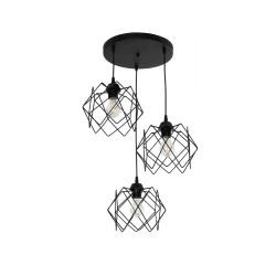 GLOBOSTAR® DAZLA 201-0024 Vintage Κρεμαστό Φωτιστικό Οροφής με Ντουί 3 x E27 AC 220-240V IP20 - Μαύρο - Μ47 x Π47 x Υ60cm