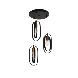 GLOBOSTAR® SPARKIO 201-0025 Vintage Κρεμαστό Φωτιστικό Οροφής με Ντουί 3 x E27 AC 220-240V IP20 - Μαύρο & Χάλκινο - Μ36 x Π36 x Υ62cm