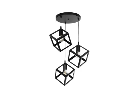 GLOBOSTAR® DISE 201-0051 Μοντέρνο Κρεμαστό Φωτιστικό Οροφής με Ντουί 3 x E27 AC 220-240V IP20 - Μαύρο - Μ48 x Π48 x Υ65cm
