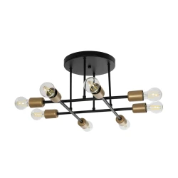 GLOBOSTAR® BLAZEA 201-0064 Vintage Φωτιστικό Οροφής με Ντουί 8 x E27 AC 220-240V IP20 - Χρυσό & Μαύρο - Μ51 x Π51 x Υ7cm