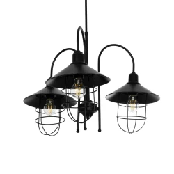 GLOBOSTAR® BLAZEO 201-0079 Vintage Κρεμαστό Φωτιστικό Οροφής με Ντουί 3 x E27 AC 220-240V IP20 - Μαύρο - Μ42 x Π42 x Υ66cm