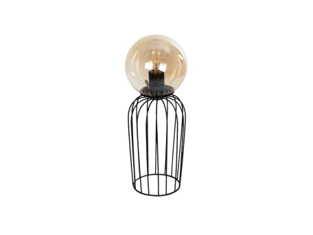 GLOBOSTAR® ZENITH 201-0094 Vintage Επιτραπέζιο Φωτιστικό Πορτατίφ με Ντουί 1 x E27 AC 220-240V IP20 - Μαύρο & Μελί - Μ15 x Π15 x Υ40cm