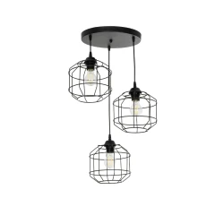 GLOBOSTAR® RAYNO 201-0108 Vintage Κρεμαστό Φωτιστικό Οροφής με Ντουί 3 x E27 AC 220-240V IP20 - Μαύρο - Μ42 x Π42 x Υ60cm