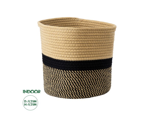 GloboStar® Artificial Garden HYDRA 20206 Διακοσμητικό Πλεκτό Καλάθι - Κασπώ Γλάστρα - Flower Pot  Μπεζ με Μαύρο Π25cm x Υ25cm