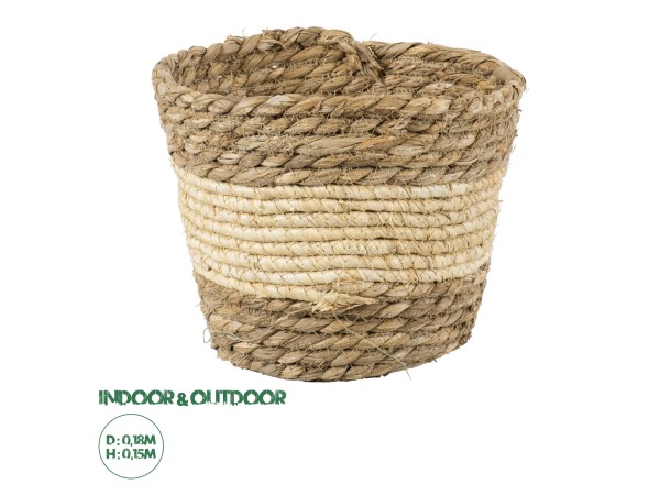 GloboStar® Artificial Garden KYTHIRA 20272 Διακοσμητικό Πλεκτό Καλάθι - Κασπώ Γλάστρα - Flower Pot Μπεζ με Λευκό Φ18cm x Υ15cm GloboStar® Artificial Garden KYTHIRA 20272 Διακοσμητικό Πλεκτό Καλάθι - Κασπώ Γλάστρα - Flower Pot Μπεζ με Λευκό Φ18cm x Υ15cm