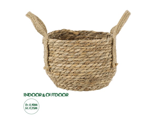 GloboStar® Artificial Garden PAROS 20275 Διακοσμητικό Πλεκτό Καλάθι - Κασπώ Γλάστρα - Flower Pot Μπεζ Φ19cm x Υ15cm