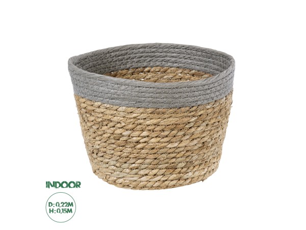 GloboStar® Artificial Garden ANTIPAROS 20289 Διακοσμητικό Πλεκτό Καλάθι - Κασπώ Γλάστρα - Flower Pot Μπεζ με Γκρι Φ22cm x Υ15cm