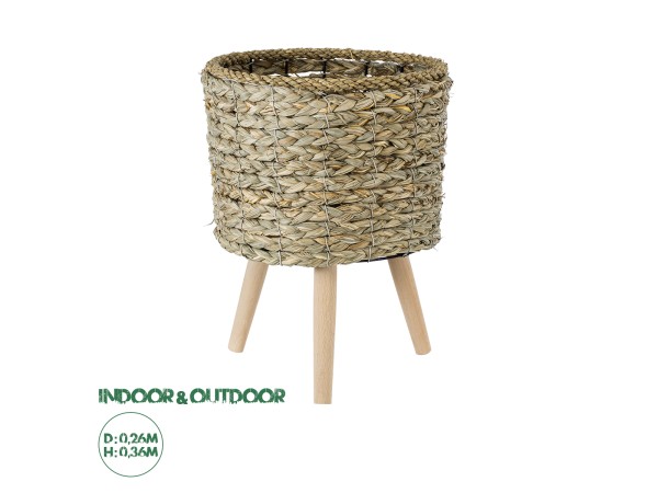 GloboStar® Artificial Garden SKOPELOS 20296 Διακοσμητικό Πλεκτό Καλάθι - Κασπώ Γλάστρα - Flower Pot Μπεζ με Καφέ Φ26cm x Υ36cm