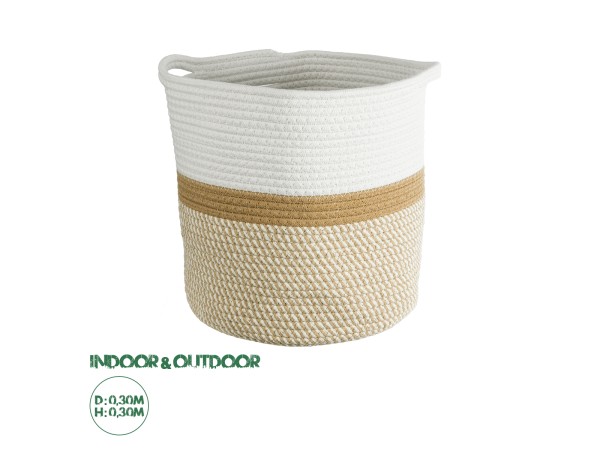GloboStar® Artificial Garden ITHAKI 20325 Διακοσμητικό Πλεκτό Καλάθι - Κασπώ Γλάστρα - Flower Pot Μπεζ με Λευκό Φ30 x Υ30cm GloboStar® Artificial Garden ITHAKI 20325 Διακοσμητικό Πλεκτό Καλάθι - Κασπώ Γλάστρα - Flower Pot Μπεζ με Λευκό Φ30 x Υ30cm