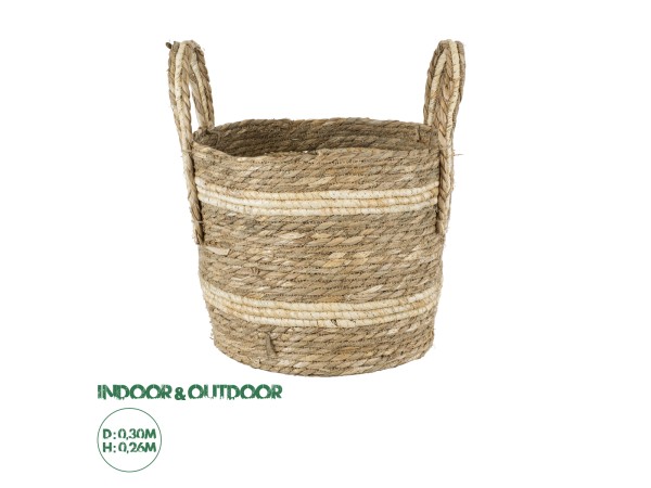 GloboStar® Artificial Garden NAXOS 20333 Διακοσμητικό Πλεκτό Καλάθι - Κασπώ Γλάστρα - Flower Pot Μπεζ με Καφέ Φ30cm x Υ26cm