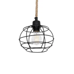 GLOBOSTAR® TALAH 203-0008 Vintage Κρεμαστό Φωτιστικό Οροφής με Ντουί 1 x E27 AC 220-240V IP20 - Μαύρο & Μπεζ - Μ20 x Π20 x Υ20cm