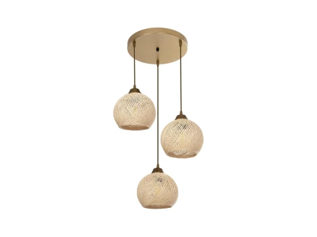 GLOBOSTAR® YASAM 203-0024 Vintage Κρεμαστό Φωτιστικό Οροφής με Ντουί 3 x E27 AC 220-240V IP20 - Μπεζ & Χρυσό - Μ42 x Π42 x Υ54cm