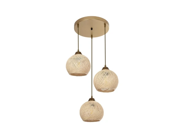 GLOBOSTAR® YASAM 203-0024 Vintage Κρεμαστό Φωτιστικό Οροφής με Ντουί 3 x E27 AC 220-240V IP20 - Μπεζ & Χρυσό - Μ42 x Π42 x Υ54cm
