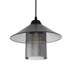 GLOBOSTAR® PROMO 203-0089 Μοντέρνο Κρεμαστό Φωτιστικό Οροφής με Ντουί 1 x E27 AC 220-240V IP20 - Μαύρο & Μαύρο Φιμέ - Μ25.5 x Π25.5 x Υ20cm