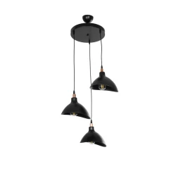GLOBOSTAR® RIVE 203-0144 Μοντέρνο Κρεμαστό Φωτιστικό Οροφής με Ντουί 3 x E27 AC 220-240V IP20 - Μάυρο & Χάλκινο - Μ40 x Π40 x Υ65cm