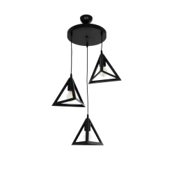 GLOBOSTAR® TRIANGLE 203-0160 Μοντέρνο Κρεμαστό Φωτιστικό Οροφής με Ντουί 3 x E27 AC 220-240V IP20 - Μάυρο - Μ67 x Π67 x Υ50cm