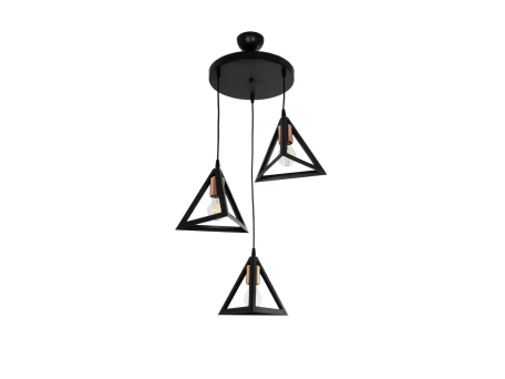 GLOBOSTAR® TRIANGLE 203-0162 Μοντέρνο Κρεμαστό Φωτιστικό Οροφής με Ντουί 3 x E27 AC 220-240V IP20 - Μάυρο & Χάλκινο - Μ67 x Π67 x Υ50cm