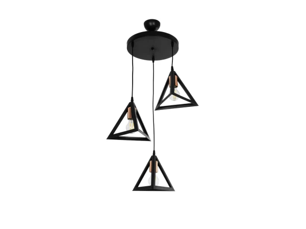 GLOBOSTAR® TRIANGLE 203-0162 Μοντέρνο Κρεμαστό Φωτιστικό Οροφής με Ντουί 3 x E27 AC 220-240V IP20 - Μάυρο & Χάλκινο - Μ67 x Π67 x Υ50cm