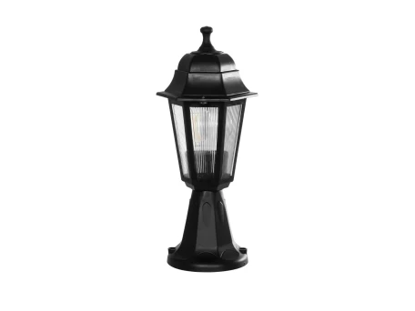 GloboStar® VITRO 203-0190 Vintage Επιδαπέδιο Φωτιστικό Φαναράκι Μονόφωτο 1 x E27 IP44 Μαύρο & Διάφανο Πλαστικό - Μ17 x Π17 x Υ40cm