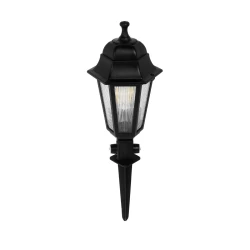 GloboStar® VITRO 203-0193 Vintage Καρφωτό Φωτιστικό Φαναράκι Μονόφωτο 1 x E27 IP44 Μαύρο & Διάφανο Πλαστικό - Μ17 x Π17 x Υ55cm