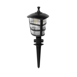 GloboStar® ZARDIN 203-0208 Vintage Καρφωτό Φωτιστικό Φαναράκι Μονόφωτο 1 x E27 IP44 Μαύρο & Διάφανο Πλαστικό - Μ17 x Π17 x Υ50cm