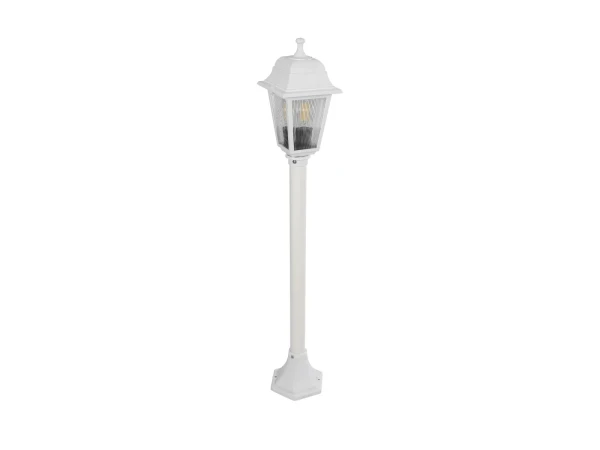 GloboStar® SOLME 203-0222 Vintage Επιδαπέδιο Φωτιστικό Κολωνάκι Κήπου Μονόφωτο 1 x E27 IP44 Λευκό & Διάφανο Πλαστικό - Μ22 x Π22 x Υ100cm
