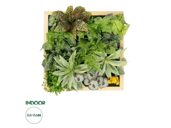 GloboStar® Artificial Garden VARIOUS PLANT 20641 Τεχνητό Διακοσμητικό Φυλλωσιάς σε Ξύλινο Πάνελ - Κάθετος Κήπος Μιξ Μ60 x Π60 x Υ32cm