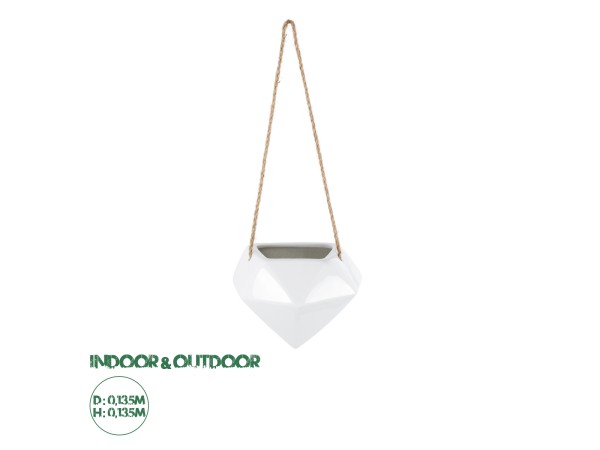 GloboStar® Artificial Garden HERAKLIO 20467 Κρεμαστό Πήλινο Κεραμικό Κασπώ Γλάστρα - Flower Pot Λευκό Μ13.5 x Π15.5 x Υ37cm