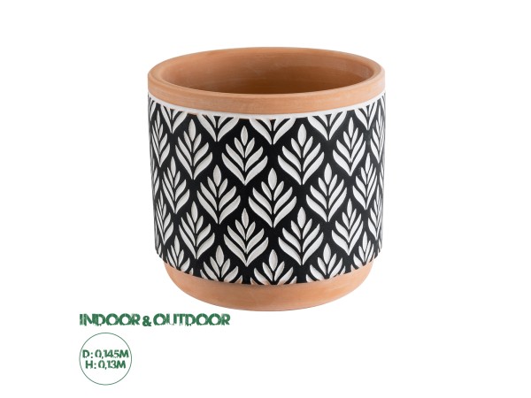 GloboStar® Artificial Garden AGRA 20522 Διακοσμητικό Κεραμικό Κασπώ Γλάστρα - Flower Pot Μαύρο με Λευκό και Μπεζ Φ14.5 x Υ13cm