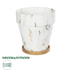GloboStar® Artificial Garden DENPASAR 20526 Διακοσμητική Κεραμική Γλάστρα Λευκή με Χρυσό Μ20 x Π20 x Υ21 cm