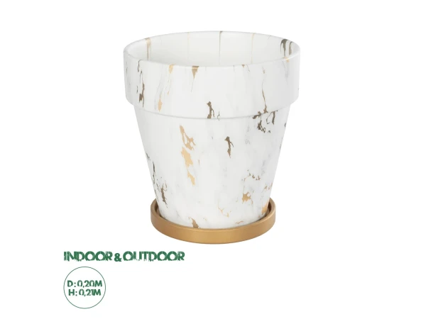 GloboStar® Artificial Garden DENPASAR 20526 Διακοσμητική Κεραμική Γλάστρα Λευκή με Χρυσό Μ20 x Π20 x Υ21 cm GloboStar® Artificial Garden DENPASAR 20526 Διακοσμητική Κεραμική Γλάστρα Λευκή με Χρυσό Μ20 x Π20 x Υ21 cm
