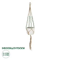 GloboStar® Artificial Garden PUEBLO 20532 Διακοσμητική Κεραμική Γλάστρα Λευκή με Μακραμέ Μ13 x Π13 x Υ12 cm