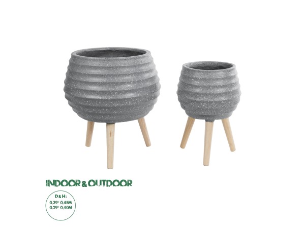 GloboStar® Artificial Garden MARYLAND 20568 ΣΕΤ 2 Διακοσμητικά Πολυεστερικά Τσιμεντένιά Κασπώ Γλάστρες - Flower Pots Γκρι A:Φ39 x Υ45cm B:Φ29 x Υ40cm