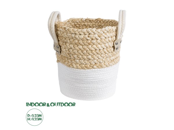 GloboStar® Artificial Garden NEVADA 20575 Διακοσμητικό Πλεκτό Κασπώ Γλάστρα - Flower Pot Μπεζ με Λευκό Φ23 x Υ23cm GloboStar® Artificial Garden NEVADA 20575 Διακοσμητικό Πλεκτό Κασπώ Γλάστρα - Flower Pot Μπεζ με Λευκό Φ23 x Υ23cm