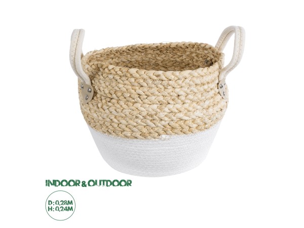 GloboStar® Artificial Garden SANTORINI 20576 Διακοσμητικό Πλεκτό Κασπώ Γλάστρα - Flower Pot Μπεζ με Λευκό Φ28 x Υ24cm GloboStar® Artificial Garden SANTORINI 20576 Διακοσμητικό Πλεκτό Κασπώ Γλάστρα - Flower Pot Μπεζ με Λευκό Φ28 x Υ24cm
