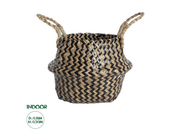 GloboStar® Artificial Garden SALVADOR 20588 Διακοσμητικό Πλεκτό Καλάθι - Κασπώ Γλάστρα - Flower Pot Καφέ με Μαύρο Φ18 x Υ20cm