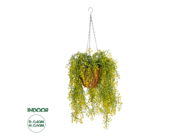 GloboStar® Artificial Garden GOLDEN BELL WILLOW HANGING PLANT 20626 Τεχνητό Κρεμαστό Διακοσμητικό Φυτό Κίτρινη Ιτιά Μ40 x Π40 x Y60cm
