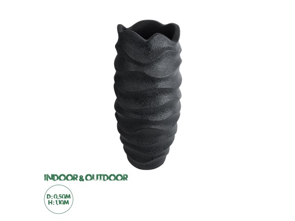 GloboStar® Artificial Garden MONREALE 20728 Επιδαπέδιο Πολυεστερικό Τσιμεντένιο Κασπώ Γλάστρα - Flower Pot Μαύρο Φ50 x Υ110cm