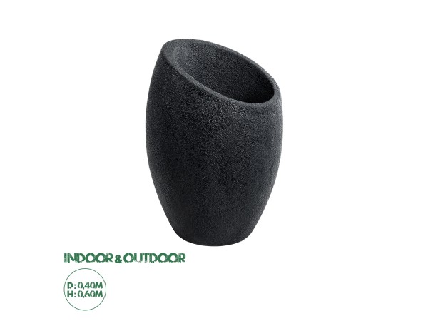 GloboStar® Artificial Garden MESTRE 20732 Επιδαπέδιο Πολυεστερικό Τσιμεντένιο Κασπώ Γλάστρα - Flower Pot Μαύρο Φ40 x Υ60cm