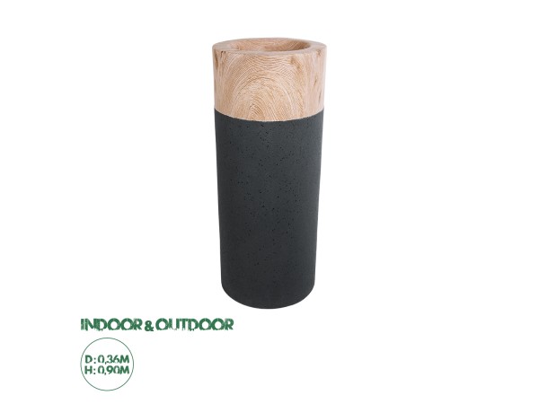 GloboStar® Artificial Garden BELLANO 20748 Επιδαπέδιο Πολυεστερικό Τσιμεντένιο Κασπώ Γλάστρα - Flower Pot Μαύρο με Καφέ Φ36 x Υ90cm
