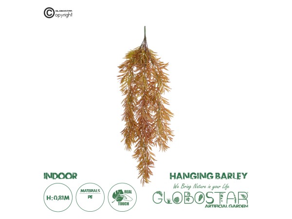 GloboStar® Artificial Garden HANGING BARLEY 20856 Τεχνητό Διακοσμητικό Κρεμαστό Φυτό Κριθάρι Μ26 x Π15 x Υ81cm