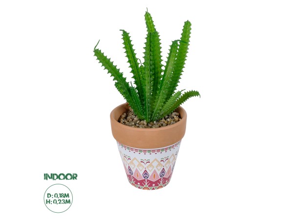 GloboStar® Artificial Garden SUCCULENT EUPHORBIA POTTED PLANT 21052 Διακοσμητικό Φυτό Ευφορβία Φ18 x Υ23cm