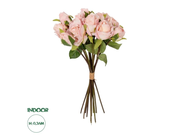 GloboStar® Artificial Garden PINK ROSE BOUQUET 21081 Τεχνητό Διακοσμητικό Μπουκέτο Τριαντάφυλλα Ροζ Y36cm