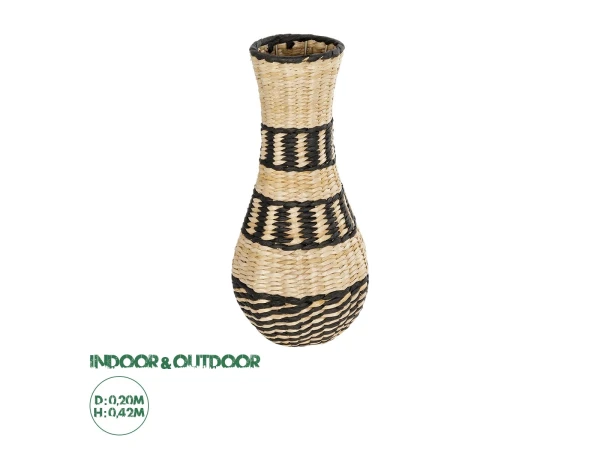 GloboStar® Artificial Garden MONTMARTRE 21227 Διακοσμητικό Πλεκτό Καλάθι - Κασπώ Γλάστρα - Flower Pot Μπεζ με Μαύρο Π20 x M20 x Υ42cm
