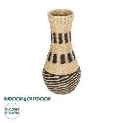 GloboStar® Artificial Garden BOLOGNA 21228 Διακοσμητικό Πλεκτό Καλάθι - Κασπώ Γλάστρα - Flower Pot Μπεζ με Μαύρο Π20 x M20 x Υ42cm