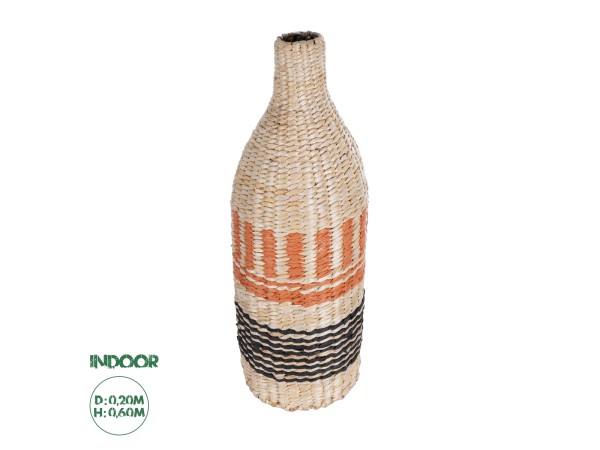 GloboStar® Artificial Garden AMMAN 21244 Διακοσμητικό Πλεκτό Καλάθι - Κασπώ Γλάστρα - Flower Pot Μπεζ με Μαύρο & Πορτοκαλί Φ20cm x Υ60cm