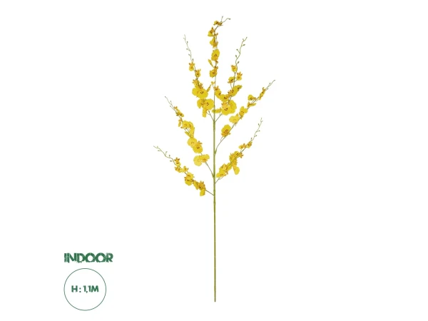 GloboStar® Artificial Garden YELLOW DANCE ORCHID BRANCH 21414 Τεχνητό Διακοσμητικό Κλαδί Κίτρινη Ορχιδέα Y110cm