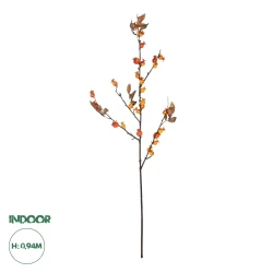 GloboStar® Artificial Garden ORANGE BERRIES FRUIT BRANCH 21443 Τεχνητό Διακοσμητικό Κλαδί Πορτοκαλί Γκί Y94cm