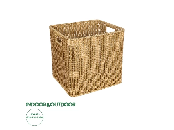 GloboStar® Artificial Garden CAVES 21496 Διακοσμητικό Πλεκτό Καλάθι - Κασπώ Γλάστρα - Flower Pot Μπεζ Μ32 x Π28 x Υ30cm